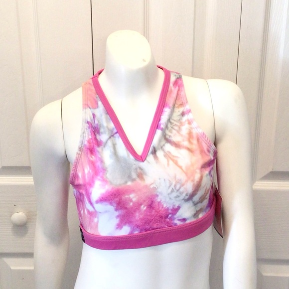 Kandi Kouture Pink Watercolor Print Mesh Crop Bra Dance Top Size TS - Picture 3 of 6